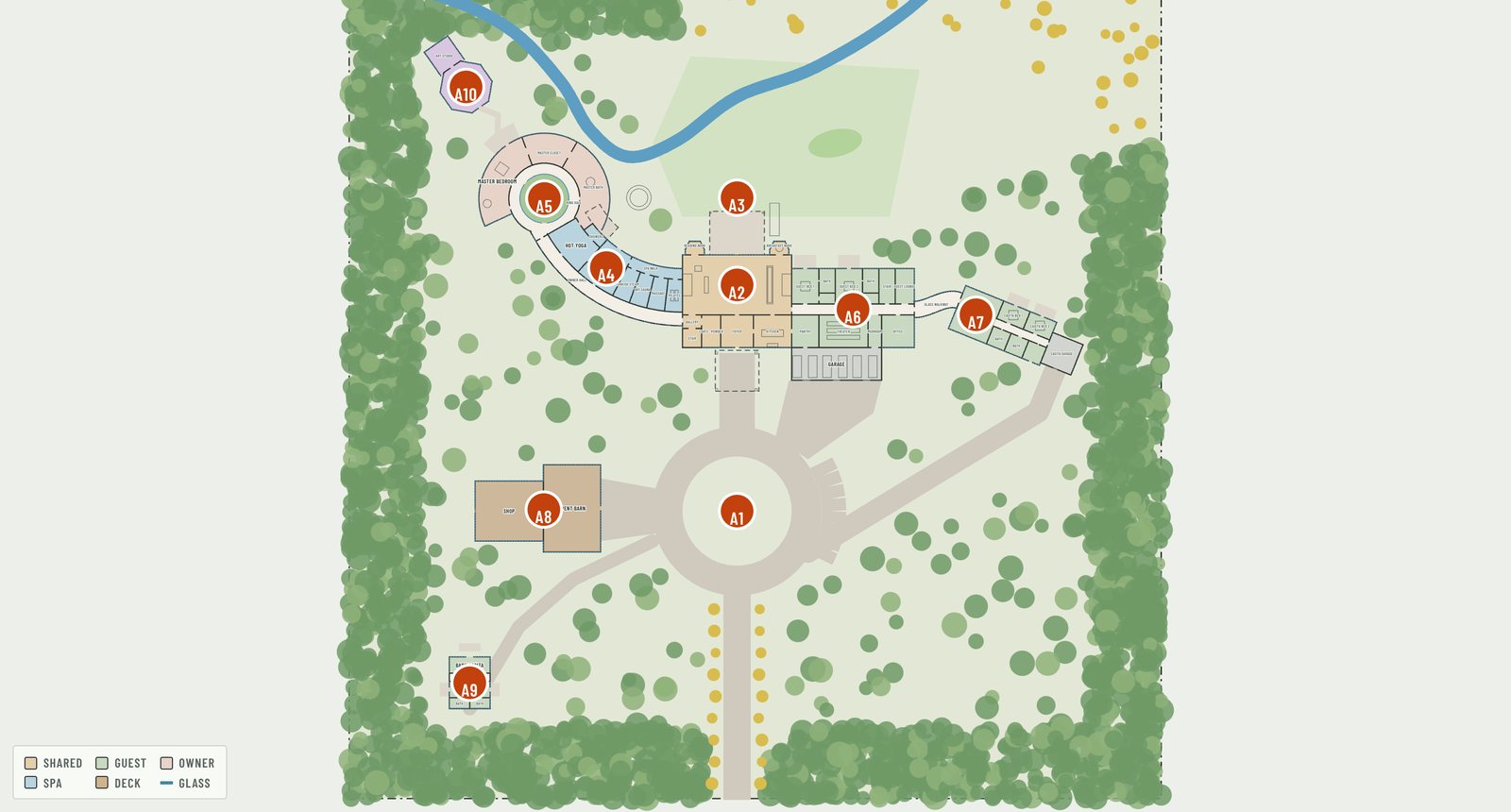 Whole-lot plan with areas A1 to A10 marked